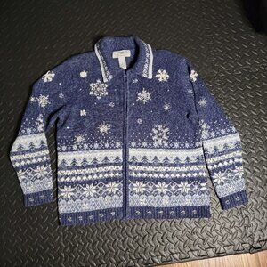 Women's Christmas Cardigan Sweater by Heirloom Collectibles, Blue, Holiday, Med